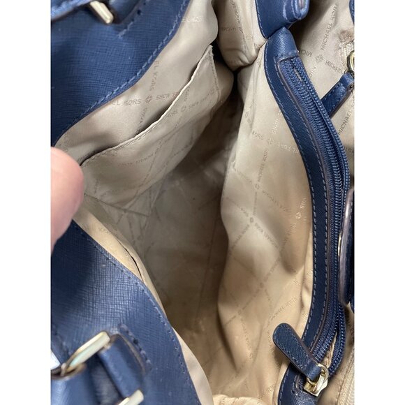 Michael Kors Womans Navy Blue Saffiano Leather Satchell Crossbody L SKU 9525 - Picture 13 of 16